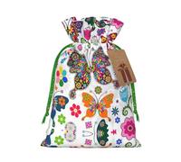 White Floral Pattern Colorful Butterflies Christmas Bags Gift Snacks Hamper Happy Halloween Drawstring Wedding Party Bags Presents