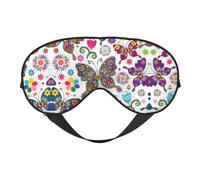 White Floral Pattern Colorful Butterflies Print Eye Mask for Sleeping Light Blocking,Soft Breathable Eye Mask,Adult Party Eyeshade Favors
