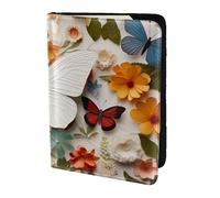 White Floral Pattern Colorful Butterflies print Leather Card Case Travel Accessories Passport Holder Cover Wallet for Women Men, Black, One Size