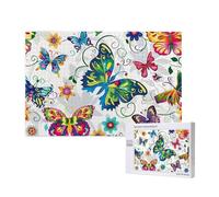 White Floral Pattern Colorful Butterflies Printed 1000 Pieces Jigsaw Puzzle with Storage Box, Wooden Puzzle for Adults and Kids, Family Fun Decorative Game, 75x50 CM