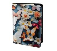 White Floral Pattern Colorful Butterflies2 print Leather Card Case Travel Accessories Passport Holder Cover Wallet for Women Men, Black, One Size