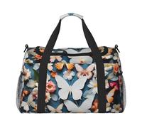 White Floral Pattern Colorful Butterflies2 print Overnight Bags for Women and Men Shoulder Bag Carry On Bag for Traveling Travel Essentials, Black, One Size