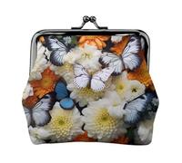 White Floral Pattern Colorful Butterflies3 print Coin Purse Small Change Purse Card Holder Coin Pouch Small Wallet for Women and Men, Black, One Size, Vintage
