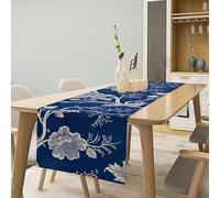 White Floral Pattern Table Runner 13x72 Inch Linens Burlap Table Runner with Tassels Boho Farmhouse Table Runner for Kitchen Home Christmas Halloween Party Table Decor Tablecloth