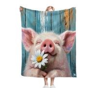 White Floral Pig Pattern Double Size Throw Blanket Thick 60x80 Inches, Non Shedding Flannel Blanket for Teens, Thermal Microfiber Couch Blanket Throw for All Season Use ab514