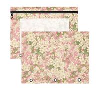 White Floral Pink Binder Pencil poucheses Clear Window Plastic File Folder for 3 Rings Binder 2 Pack Students Home Supplies