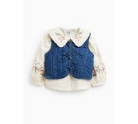 White Floral Print Blouse & Waistcoat Set 1-2 years