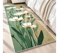 White Floral Runner Rugs for Hallway 60x150, Botanical Carpet Runner Non Slip Washable, Sage Green Floor Mat for Hallway Entryway Kitchen Laundry Room SP28fp
