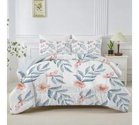 White Floral Super King Duvet, Reversible Coverless Plant Leaves Duvet Super King Size, Anti Allergy Bed Quilt 7.5 Tog for All Seasons - 1 Soft Comforter Bedding with 2 Pillowcases - B28