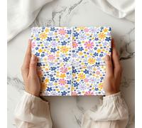White Floral Wrapping Paper Sheet - Colourful Gift Wrap with Navy, Yellow, Pink Flowers -Birthdays, Baby Showers, Kids Parties, Spring Present W49 (Small Sheet - 30 x 40cm/ 11.8" x 15.7" inches)