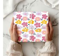 White Floral Wrapping Paper Sheet - Colourful Gift Wrap with Pink, Yellow, Lilac Flowers - Birthdays, Kids Parties, Baby Showers, Stylish Present W48 (Small Sheet - 30 x 40cm/ 11.8" x 15.7" inches)