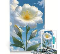 White Flower Against A Cloudy Sky Jigsaw Puzzle 1000 Pieces Mental Focus Game Precision Cut Smooth Edges Absorbing Activity for Quiet Nights (38x52cm)