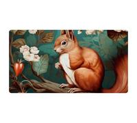 White Flower Branch Squirrel-1509 Deluxe Kitchen Mats for Floor,Machine Washable & Waterproof, Quick Dry & Non-Slip Floor Comfort Mats with Retro Vintage Design