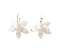 White Flower Earrings for Women Gardenia Dangle Earring Multilayer Shell Texture Petal Drop Boho Summer Statement Jewelry Lightweight 13g Big Floral Earring for Wedding Daily