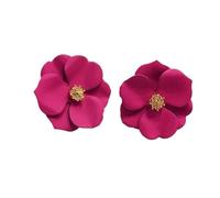 White Flower Earrings For Women Painting Rose Green Blooming Large Petals Stud Trendy Sweet(Rose Red)