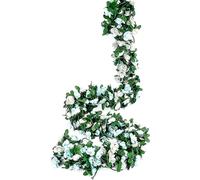 (WHITE) Flower Garland Fake Rose Vine Artificial Flower Hanging Rose Ivy Home Hotel