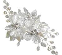 White Flower Hair Clips Silver Crystal Bridal Side Clips Floral Rhinestone Pearl Hair Clips Vintage Decorative Crystal Emerald Headpiece Wedding Sparkly Hair Accessory for Women