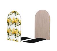 White Flower Lemon A Print BookEnds 1 Pair, Decorative Bookends for Heavy Books, Wood Book Ends for Shelves, Book Organizer for Home Desk Office Supplies