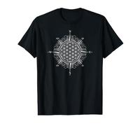 White Flower of Life Compass Rose Sacred Geometry Value Graphic T-Shirt