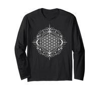 White Flower of Life Moon Phase Sacred Geometry Celestial Long Sleeve T-Shirt