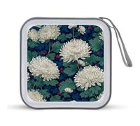 White Flower Pattern Japanese Art CD Case DVD Storage Case Portable for Car Home Travel