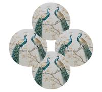 White Flower Peacock Round Placemats Set of 4, Place Mats for Plates Dishes Non-Slip Washable Table Mats for Home Kitchen Dining Table