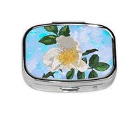 White Flower Prickly Floral Watercolor Sky,Meta Pill Box 2 Compartment Medicine Case,Portable Organizer
