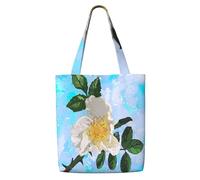 White Flower Prickly Floral Watercolor Sky,Reusable Grocery Bags Shopping Tote Bags Large Capacity Canvas Shoulder bag