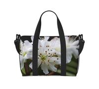 White Flower Printed Travel Duffel Bag for Women Men - Weekend Overnight Bags with Adjustable Shoulder Strap and Handle