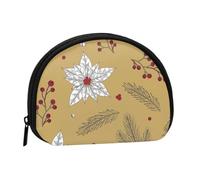 White Flower red Fruit Printed Small Coin Purse, Semicircular Coin Wallet with Zipper Portable Mini Coin Pouch, Kids Purse for Women Men