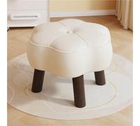 White Flower S - Small Step Stool with Leather Upholstered Footrest & Wooden e - Low Foot Stool for Corridor & Entrance Decor