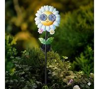 White Flower Solar Powered LED Stake Light - Solar Garden Light - Animated Blinking Eyes With Cool White LEDs and Automatic Light Function - Decorative Flower Garden Stake Path Light - 78cm