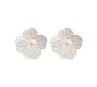 White Flower Statement Earrings Boho Stud Large Metal Pearl Earrings Layered Petal Personalized Earrings Handmade Summer Beach Jewelry, Metal, No Gemstone