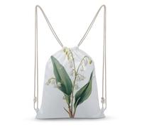White Flower Watercolour Drawing Vintage Drawstring Backpack Canvas String Bag Lightweight Sports Gym Bag for Men Women