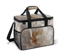White Flower with A Golden Ribbon Camping Cooler Bag Insulated Beach Coolers Portable Leak Proof Bags with Shoulder Strap