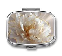 White Flower with A Golden Ribbon Pill Box 2 Compartment Portable Medicine Pill Case Travel Pill Organizer for Pocket Purse