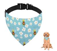 White Flowers and Bees Dog Bandana With Adjustable Strap D Ring Dog Neckerchief Pet Bibs Triangle Pet Scarf Accessories Puppy Dogs Cats Decor Machine Washable