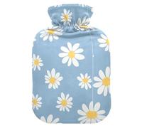 White Flowers Blue hot Bottle Water Bag with Soft Cover, 2L hot compresses for The Body for Hot and Cold Therapies, Tummy Warmer, Bolsa para agua Caliente para Dolor
