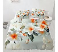 White Flowers Duvet Cover King Size,Petals Bedding Set for Kids Teens Couple Adults Room Decor,Plants Comforter Cover 2 Pillowcase,No Comforter
