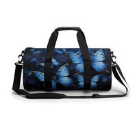 White Flowers Gym Bag Small Travel Duffle Bag with Compartment Carry On Weekender Bag for Women Men, Dark Blue Butterflies, 17.7in/9in/9in
