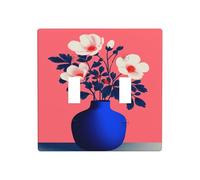 White Flowers in Blue Vase Minimalist Retro Double Gang Toggle Light Cover Wall Plate Switch Decor Standard Size - 11.4x11.4cm