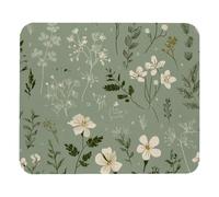 White Flowers Leaves Herbs and Plants Sage Green Pattern Mouse Pad Desk Mousepad for Laptop and Computer, Non-Slip Rubber Base Wireless Mouse Pads for Home, Office, 8.3 x 9.8 inch