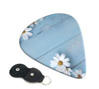 White Flowers Light Blue Wood 6 Pack Guitar Picks With Holder, Personalized Guitar Plectrums Non-Slip Portable Ukulele Bass Picks 0.96mm For Acoustic Guitar Lovers Gifts