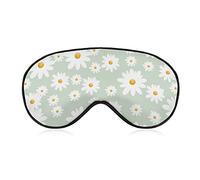 White Flowers on Green Sleep Mask Daisy Flower Blindfold for Sleeping Elastic Blackout Eye Mask Cover for Full Night's Sleep Travel and Nap