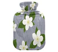 White Flowers on Grey Marble Background Water Bottle for hot Water with Soft Cover, 2L hotwater Bag for Tummy Warmer, Tummy Warmer