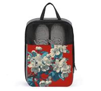 White Flowers on Red Plants Shoe Bag for Travel Daily Use Anti-dust Storage Carrier Golf Shoe Pouch