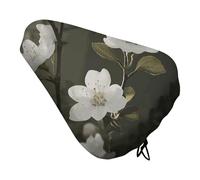 White Flowers Spring Bike Seat Cover Waterproof Bicycle Seat Cover with Drawstring Adjustable Bike Seat Cushion Extra Soft Bike Cushion Seat Protector for Rainproof Dustproof