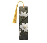 White Flowers Spring Wood Bookmark for Men Women Reading Wooden Bookmarks Unique Handmade Book Marks with Tassel Pendant Craft Bookmark for Book Lovers Birthday Teachers Gift