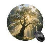White Flowers Tree of Life Mouse Pad - Ultra Thin, 7.8 Inch Round Mousepad with Non-Slip Rubber Base, Waterproof Mouse Mat for Office, Gaming