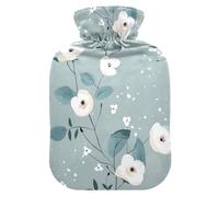 White Flowers Vintage hot-Water Bottle with Soft Cover, 1L hot compresses for The Body for Sore Muscle, Pain Relief, Bolsa de agua Caliente para el Dolor